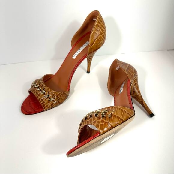 Oscar de la Renta Red and Brown Heels - Picture 7 of 14